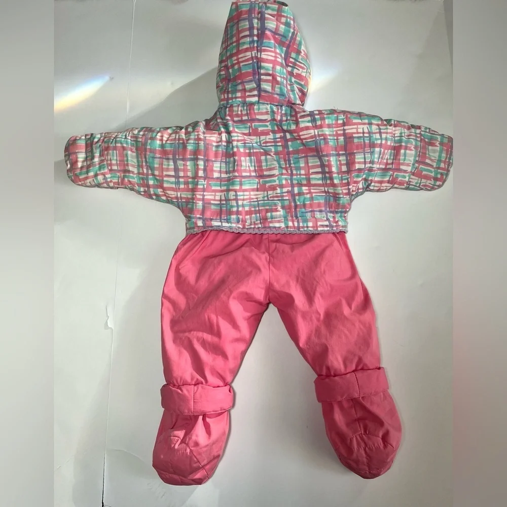 Vintage Pink Pastel Plaid one Piece Snowsuit 6/9 months~winter gear coquette